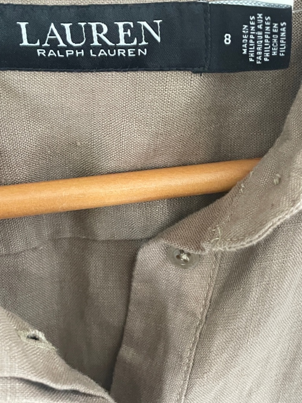 Ralph Lauren Linen Tie-Front Brown/Tan Shirt Dress - Picture 7 of 10